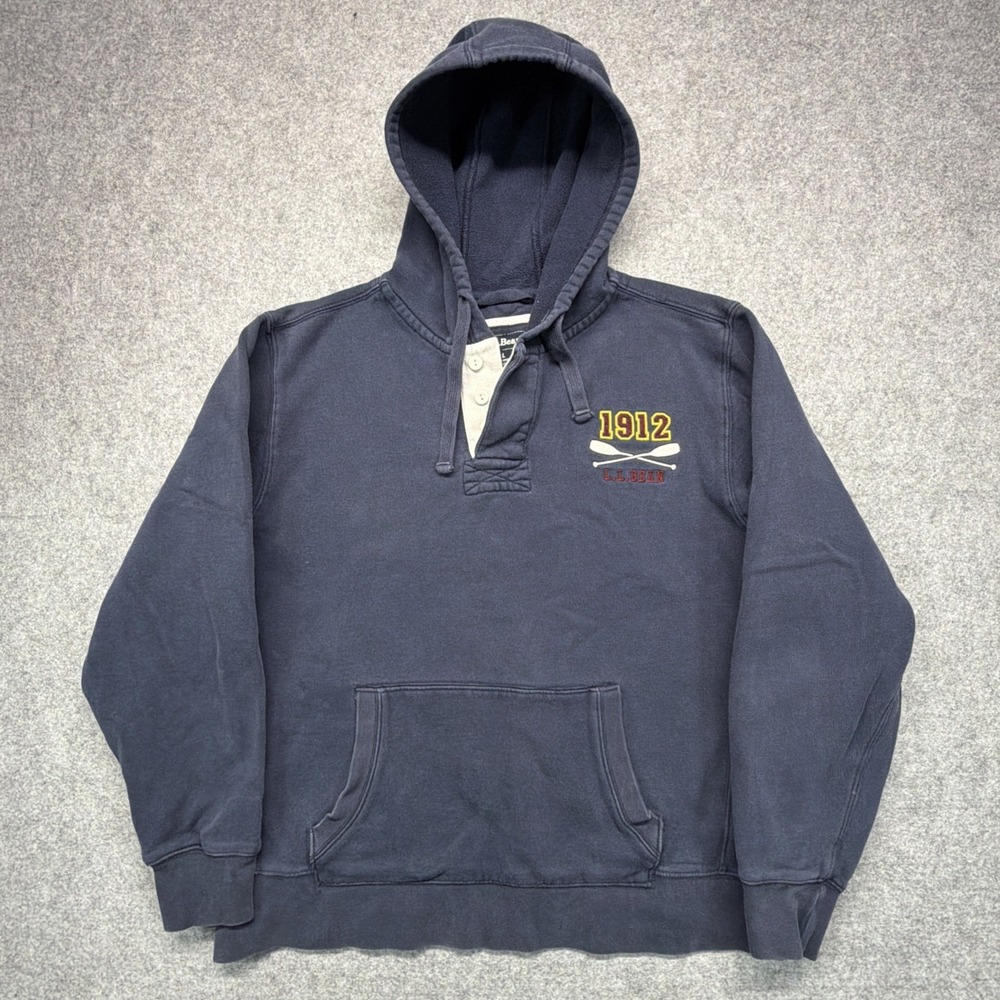 LL Bean Rugby Hoodie Mens Large Cotton Long Sleeve‎ Preppy Collegiate